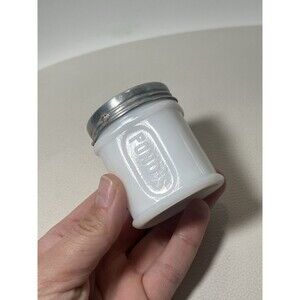 Antique Pond's Cold Cream Milk Glass Bottle w/Embossed Aluminum Lid 2.5 In